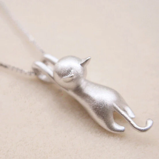 

Pretty Cat Pendants 925 Sterling Silver Necklace For Women Party Accessories Cute Animal Pendant Design Lady's Jewelry