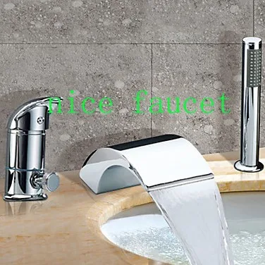 3pcs Chrome Brass Finished Spout Waterfall Bathtub Faucet With