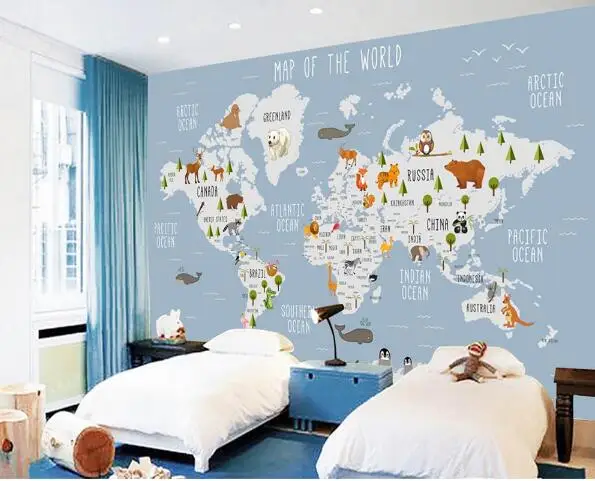 Пользовательские обои мультфильм карта мира ТВ фон стены гостиная спальня детская комната фон 3d обои фрески