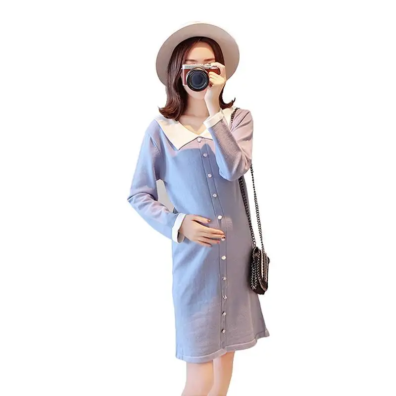 

2019 Maternity Long Sleeve Nursing Sweater Dress Pregnancy Knit Clothes Pregnant Women Slim Elegant Causal Knitted Dress Q337