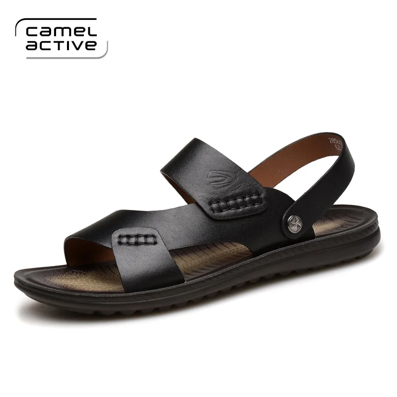 Camel Active мужские сандалии Пояса из натуральной кожи Для мужчин пляжные сандалии бренд Для мужчин повседневная обувь Сланцы мужские летние туфли - Цвет: Черный