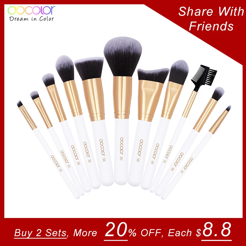 

Docolor 11PCS Makeup Brushes Professional Powder Foundation Contour Eyeshadow Make Up Brushes Cosmetics Soft Synthetic Hair