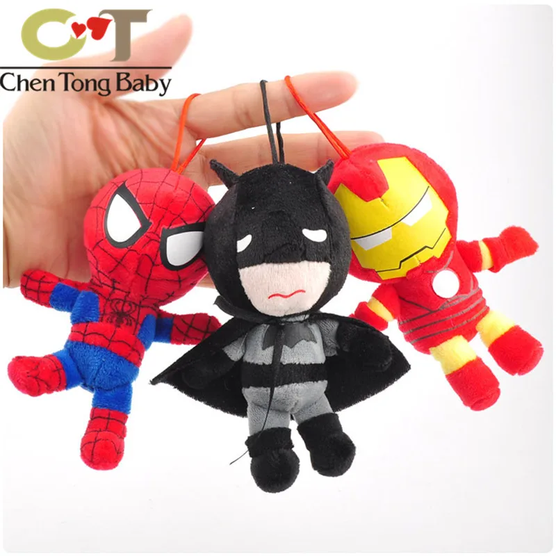С рисунком Человек-паук Железный человек Бэтмен-герой серии подвеска с мягкой игрушкой кукла раскладушка кукла плюшевый брелок(12 см); wj04