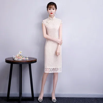 Qipao Cheongsams платье китайское женское кружевное современное традиционное платье Cheongsam платья халат Женское свадебное элегантное тонкое платье - Цвет: Khaki
