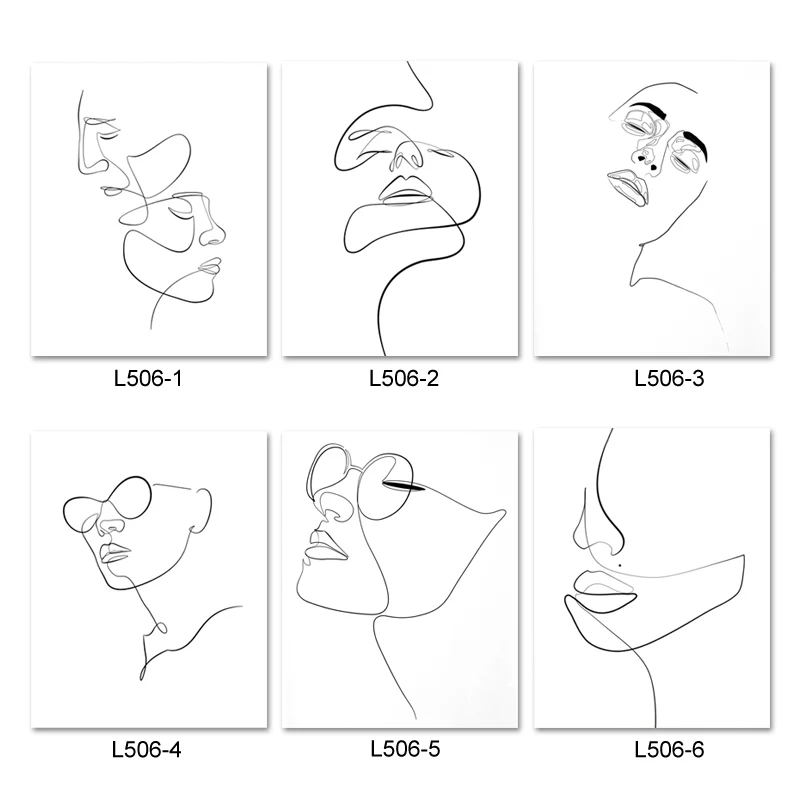 Abstract Female Face Print One Line Drawing Feminine Continuous Lines Minimalist Artwork Modern Wall Art Picture for Living Room - Цвет: L506set