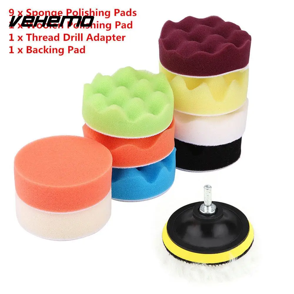 Vehemo 12pcs Polishing Foam Car Buffing Sponge Pad Kit Buffing Sponge