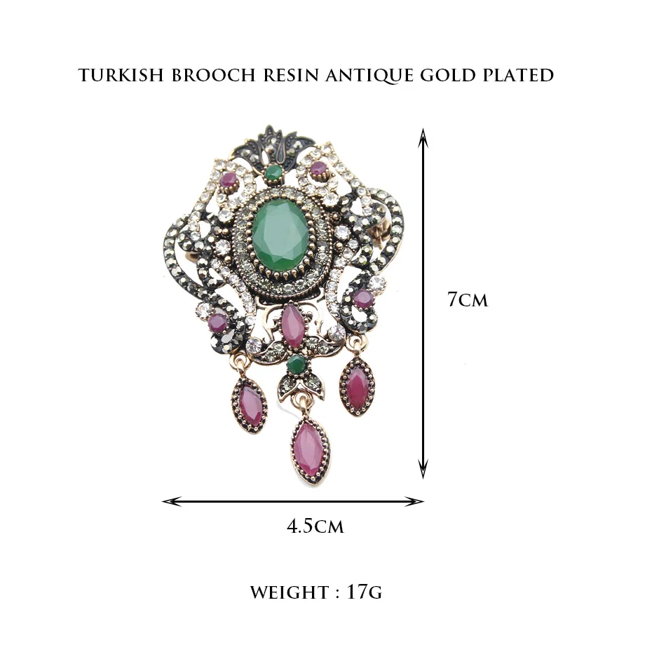 Новинка, Турецкая полимерная брошь, булавки, цветок, ювелирное изделие для женщин, хиджаб, булавки, античное золото, стразы, подвесные броши, броши