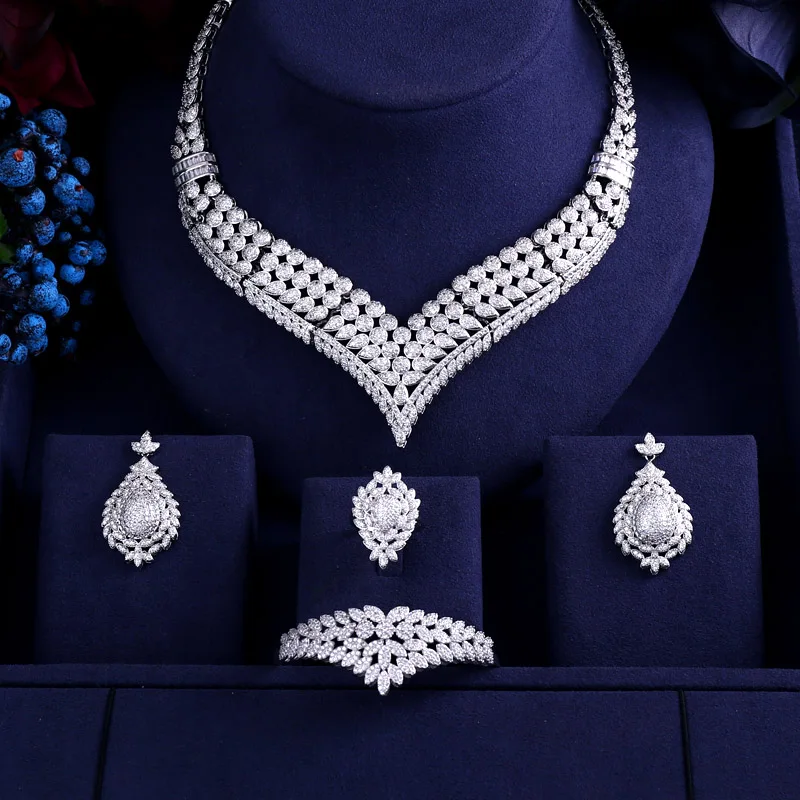 

Accking BIG SIZE Bridal Necklace Bracelet Earrings Gulf full set Cubic Zirconia Big Wedding Jewelry Sets party dinner