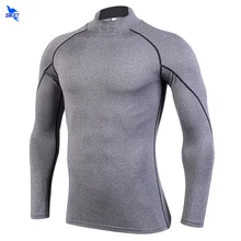 Стенд воротник футболка компрессионные колготки Мужская рубашка для пробежек дышащий с длинным рукавом спортивная одежда ММА Рашгард спортивная одежда