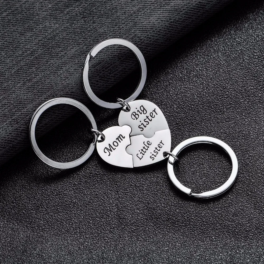 

3 PC/Set Big Sister Little Sister Mom Key Chain Ring For Sis Women Girl Mothers Day Gift Stainless Steel Keychain Family Keyring
