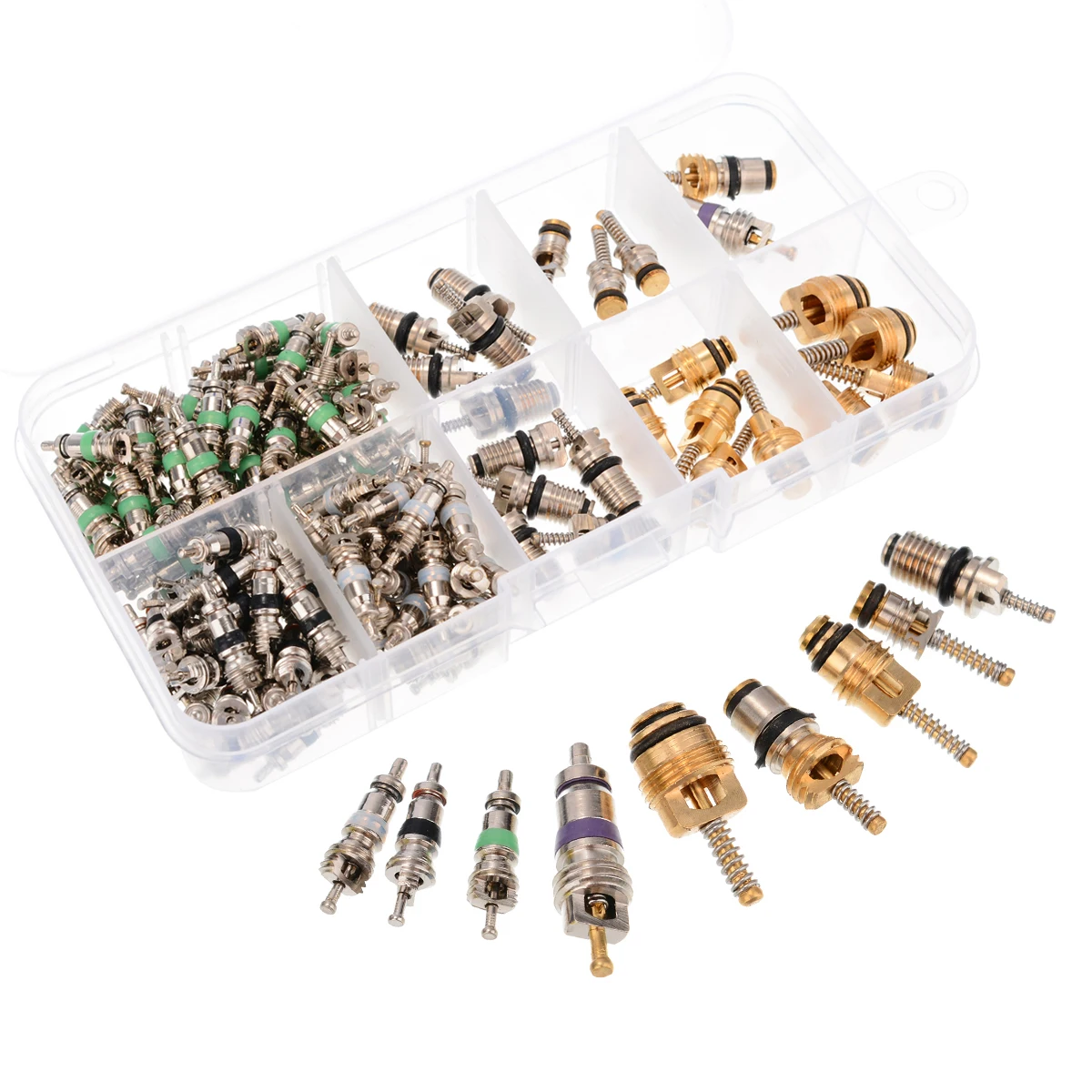 134pcs A/C AC Schrader Valve Cores Assortment For R134a R12 9 Kinds AC Kit Car Accessories Tools