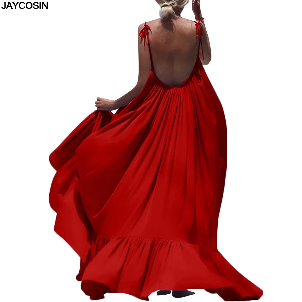 

JACOSIN Dress Polyester Solid Sleeveless Loose boho dress Summer Evening Party beach maxi dresses feminine vestidos 2019