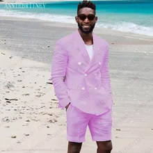 ANNIEBRITNEY Summer Mens Suits With Short Pants 2019 Violet Double Breasted Casual Man Blazer Sets Tailored Slim Fit Men Tuxedos ANNIEBRITNEY Summer Mens Suits With Short Pants 2019 Violet Double Breasted Casual Man Blazer Sets Tailored Slim Fit Men Tuxedos
