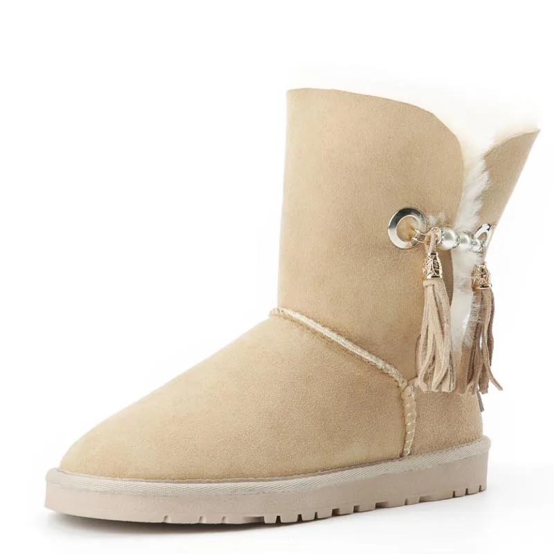 MYLRINA/Лидер продаж; классические модные зимние ботинки из натуральной овечьей кожи в австралийском стиле; зимняя водонепроницаемая женская обувь на меху; botas Mujer - Цвет: Sandy