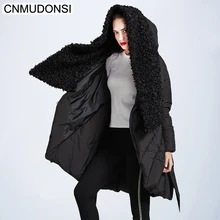 CNMUDONSI осенне-зимний Свободный теплый Асимметричный Повседневный пуховик с длинным рукавом и воротником-заусенцем для женщин модный тренд
