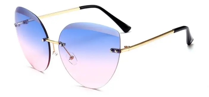 RunBird, новинка, кошачий глаз, солнцезащитные очки, модные, женские, Роскошные, брендовые, дизайнерские, без оправы, кошачий глаз, зеркальные, солнцезащитные очки для женщин, UV400, 1043R - Цвет линз: Blue Pink