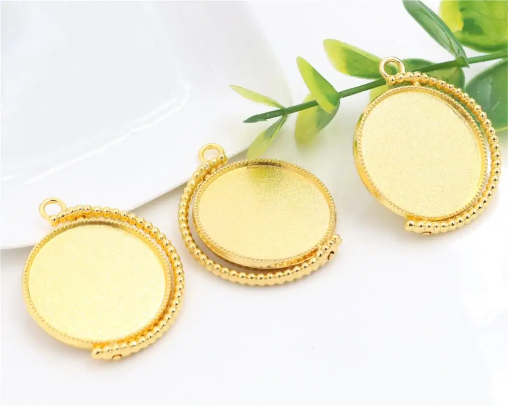 

5pcs 25mm Inner Size Rotation Double Side Gold Colors Cameo Cabochon Base Setting Charms New Fashion Pendant (T2-18)