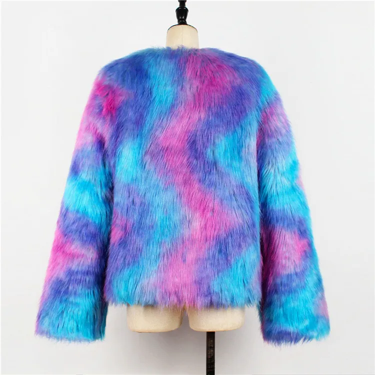 XIKOI новая жилетка из искусственного меха пальто Для женщин зимние элегантные пушистый с длинным рукавом женская верхняя одежда Красочный Искусственный мех пальто короткая куртка