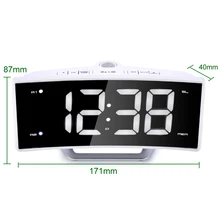 Fashion Projection Table Alarm Clock Radio LED Mirror Electronic Luminous White Table Clock Charging Display Clock Desk