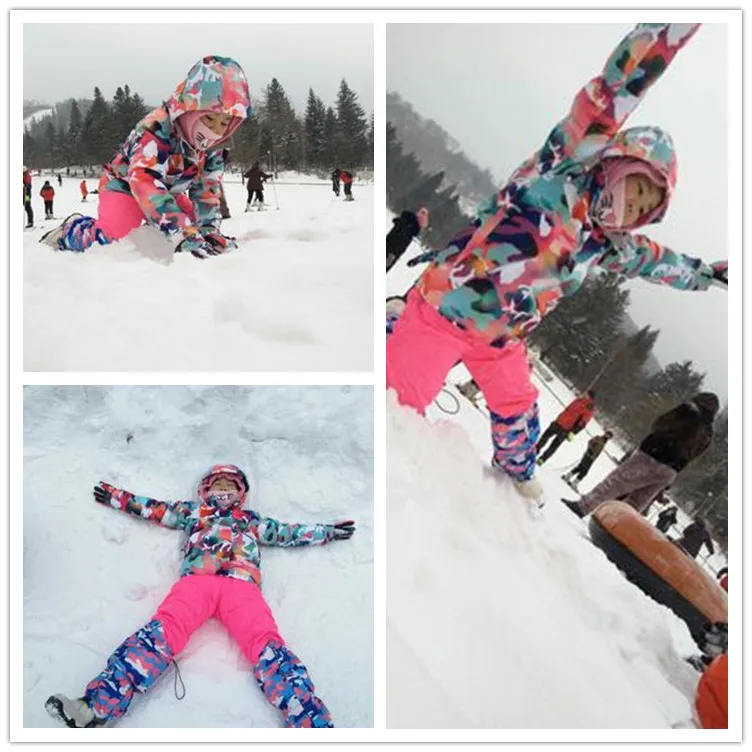 Gsou снежной погоды детская детский лыжный костюм для мальчиков и девочек, лыжная куртка+ брюки для катания на сноуборде для детей плотная, ветронепроницаемая Водонепроницаемый костюм комплект
