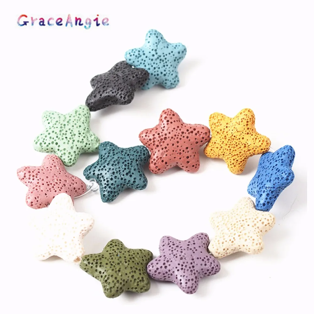 

GraceAngie 20pcs Loose Jewelry DIY Beads Handmade Large Star Shape Colorful Lava Bead Multi Color Colorful Lava Loose DIY Beads