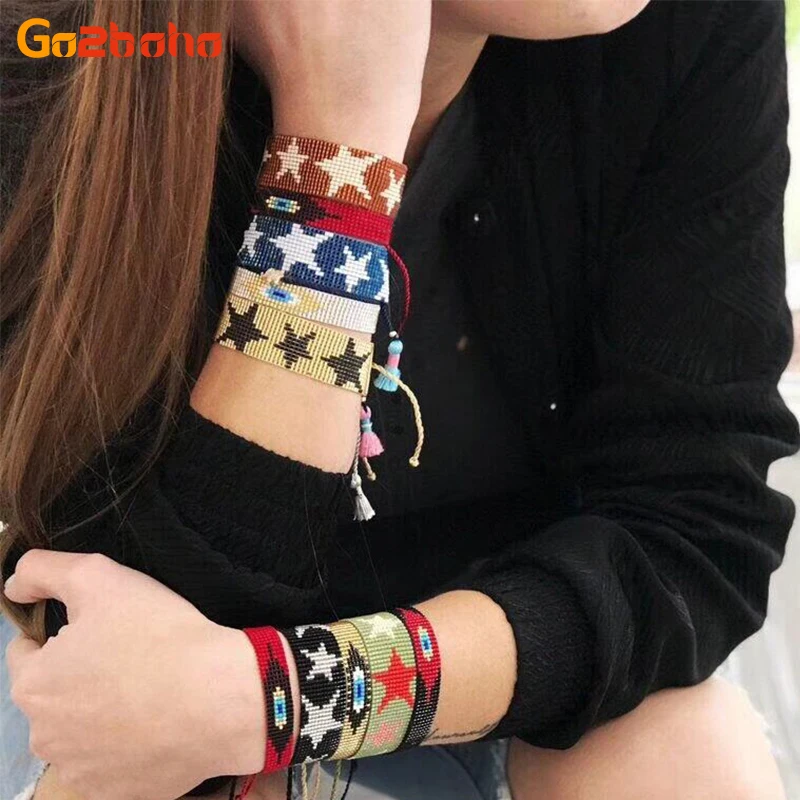 

Rttooas Go2boho Fashion Bead Bracelets & Bangles for Women Boho Star Pattern Seed Beads Cuff Bracelet Friendship Tassel Jewelry