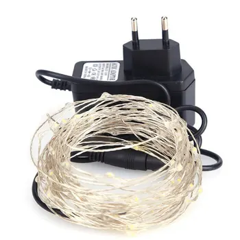 

33Ft Warm White Copper Wire LED Starry Lights, 12 V DC LED String Light, Includes Power Adapter, with 100 Individual Leds
