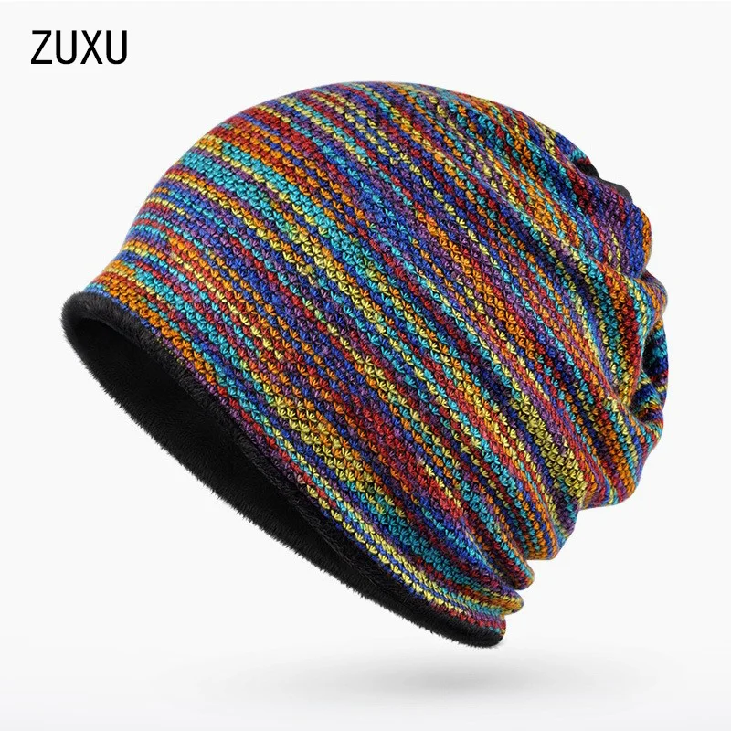 

2017 Winter Beanies Collar Scarf Women or Men's Hip Hop Hats Warm with Velvet Inside