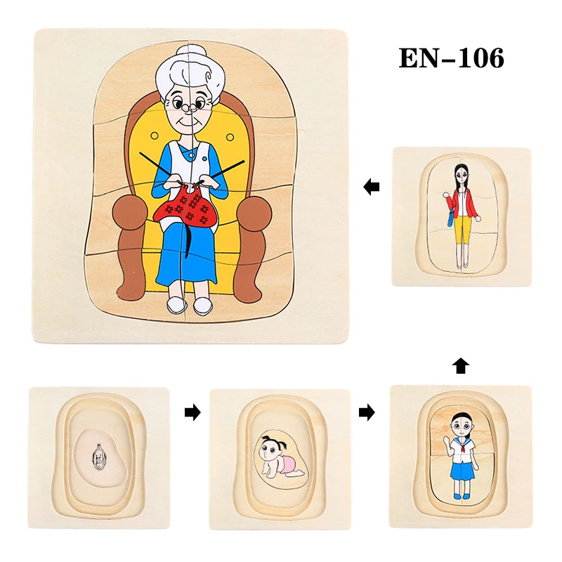 Многослойный процесс роста головоломка животное/растение деревянные пазлы Дети Монтессори развивающие обучающие игрушки для детей - Цвет: Woman EN-106