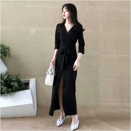 2018 плюс размер корейское женское платье Vestidos халат элегантная Сексуальная