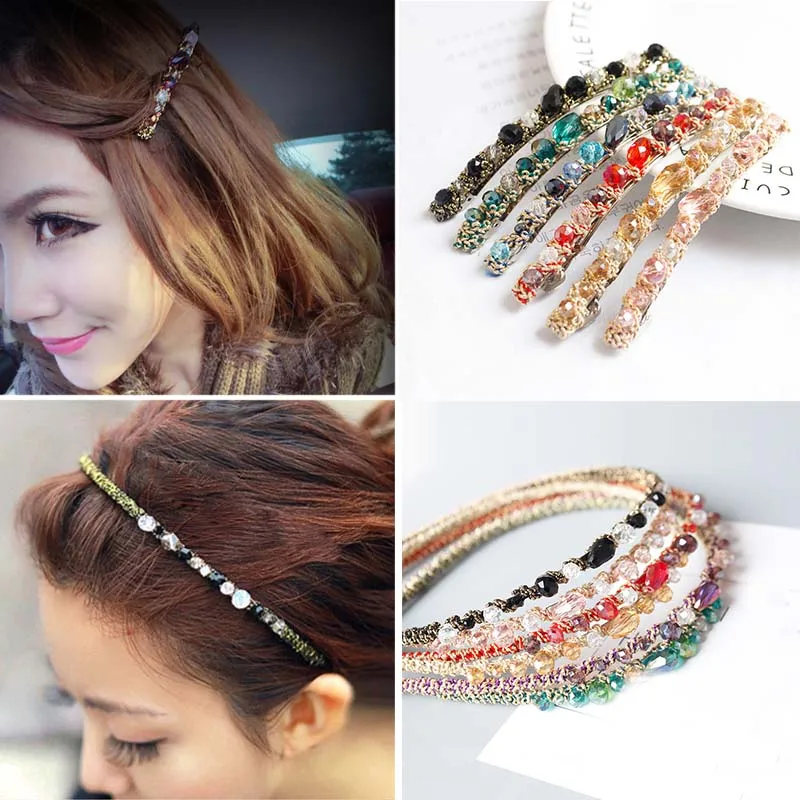 

Fashion 1PC Women Girls Korea Headband Hairpins Multicolor Hairpin Crystal Hair Bands Glitter Bezel Party Gifts Hair Accessories