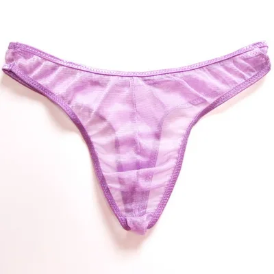 Mens Sexy Transparent Bikini Thongs Swim G-strings Bottoms Low Waist Male Breathable Mesh Panties Tanga T Back Beachwear Sunbath - Цвет: Фиолетовый