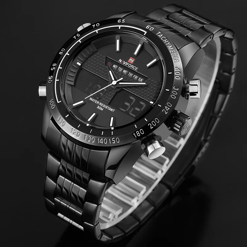  2017 New Fashion Men Watches Full Steel Men's Quartz Hour Clock Analog LED Watch Sports Military Wr