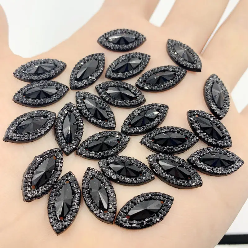 

60pcs 9*18mm Resin Black Horse eye Gems Flatback Rhinestone Scrapbooks DIY Beading work crafts -S67