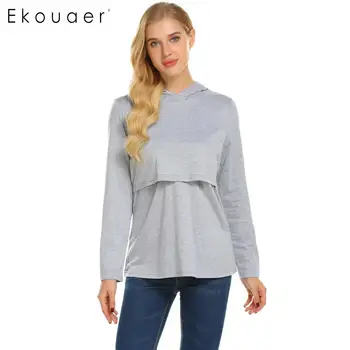 

Ekouaer Women's Sleep Top Nightwear Casual Nursing Solid Long Sleeve Hoodie Breastfeeding Hoodies Sleepwear Tops Female Homewear