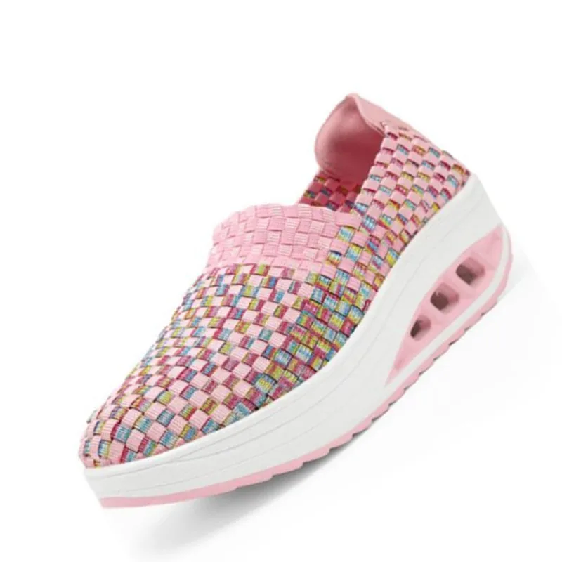 pink New women's non-slip breathable hollow mesh shoes thick bottom round head casual flat shoes set foot shallow mouth single shoes - Цвет: pink