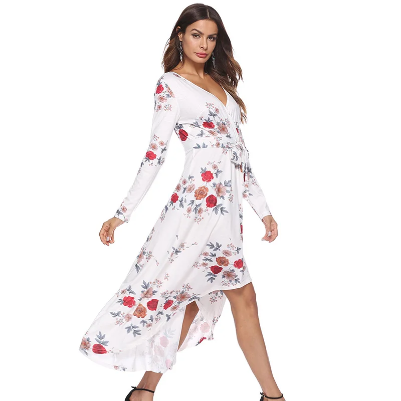 ShejoinSheenjoy Wrap V-Neck Long Sleeve Autumn Women Long Dress Winter Flower Print High Low Maxi Dresses With Sashes Bow (5)