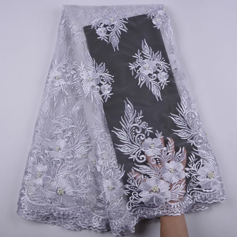 Nigerian Lace Fabric Bridal Fashion Beads African French 5 Yards Tulle Mesh Net Materials In White Color 1343 | Дом и сад