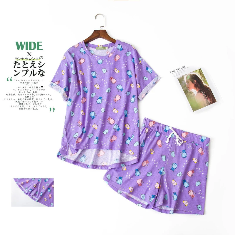 Комплект из 2 пижам, Женская Хлопковая пижама, костюм, коллекция года, летняя Пижама, Pygama Femme, милые Мультяшные шорты с короткими рукавами, пижама, одежда для сна, новинка