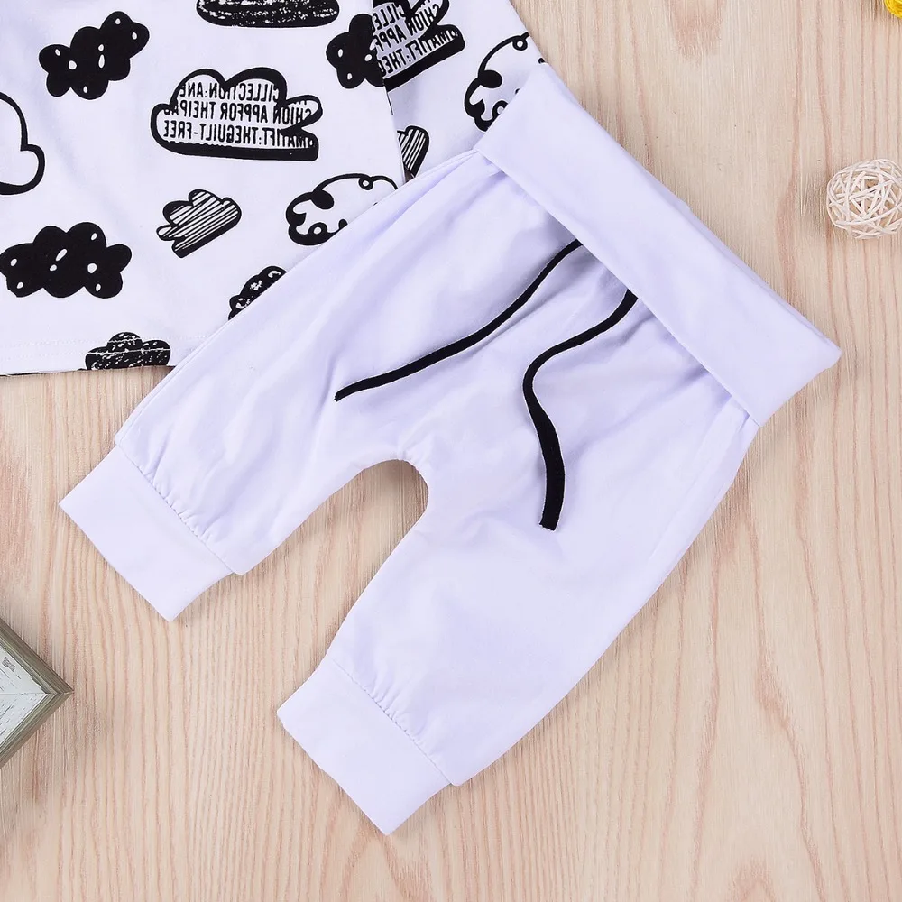 Puseky Одежда для новорожденных Комплект для маленьких девочек мальчиков облако печати футболка с длинным рукавом комплект из топа и штанов