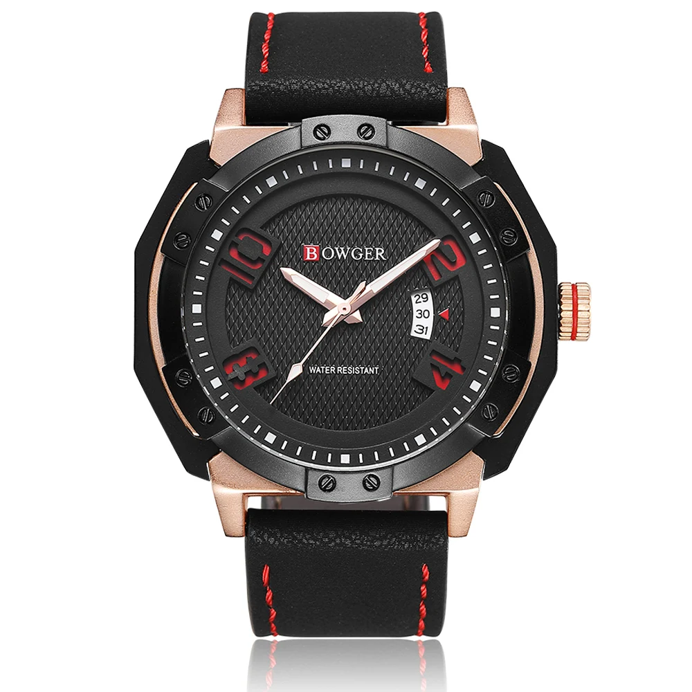 2018 BOWGER Men's Fashion Sport Watches Men Quartz Analog Date Clock Man Leather Military Waterproof Watch Relogio Masculino (14)