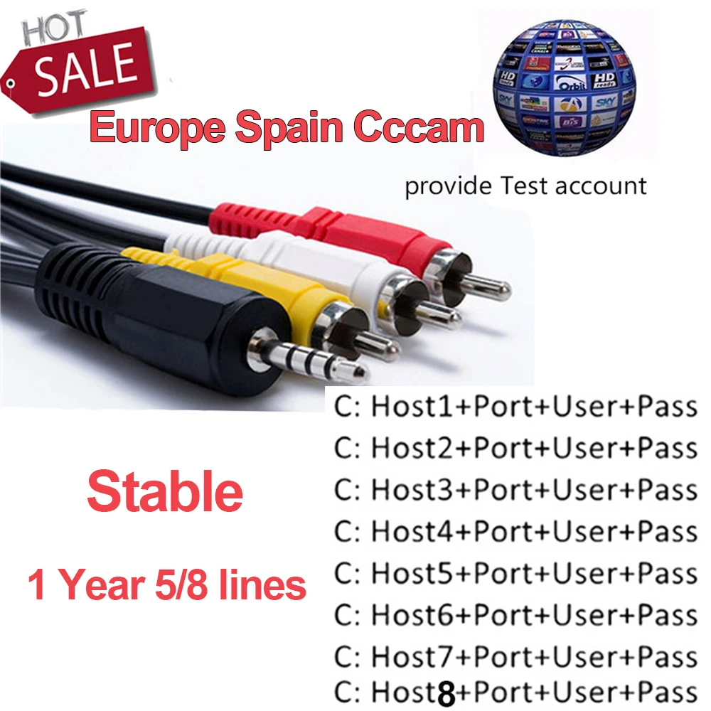 Europe HD cable 1 Year CCCams for Satellite tv Receiver 5/8 Clines WIFI FULL HD DVB-S2 Support Spain/Germany cline ccam Server