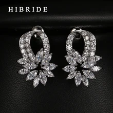 HIBRIDE Luxury Wedding Party Drop Earrings Flower Cubic Zircon Earrings For Women Gifts Fashion Jewelry Female E-63