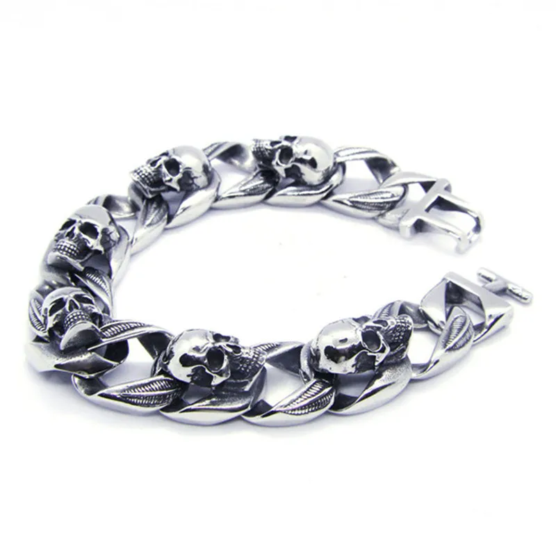 Дизайн крутые мотоциклы польский череп браслет 316L из нержавеющей стали хип-хоп стиль череп Байкерский браслет