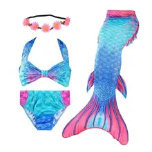 4 шт., летние купальники для девочек, рыбьи хвосты, комплект бикини, детские пляжные вечерние костюмы для косплея, купальный костюм