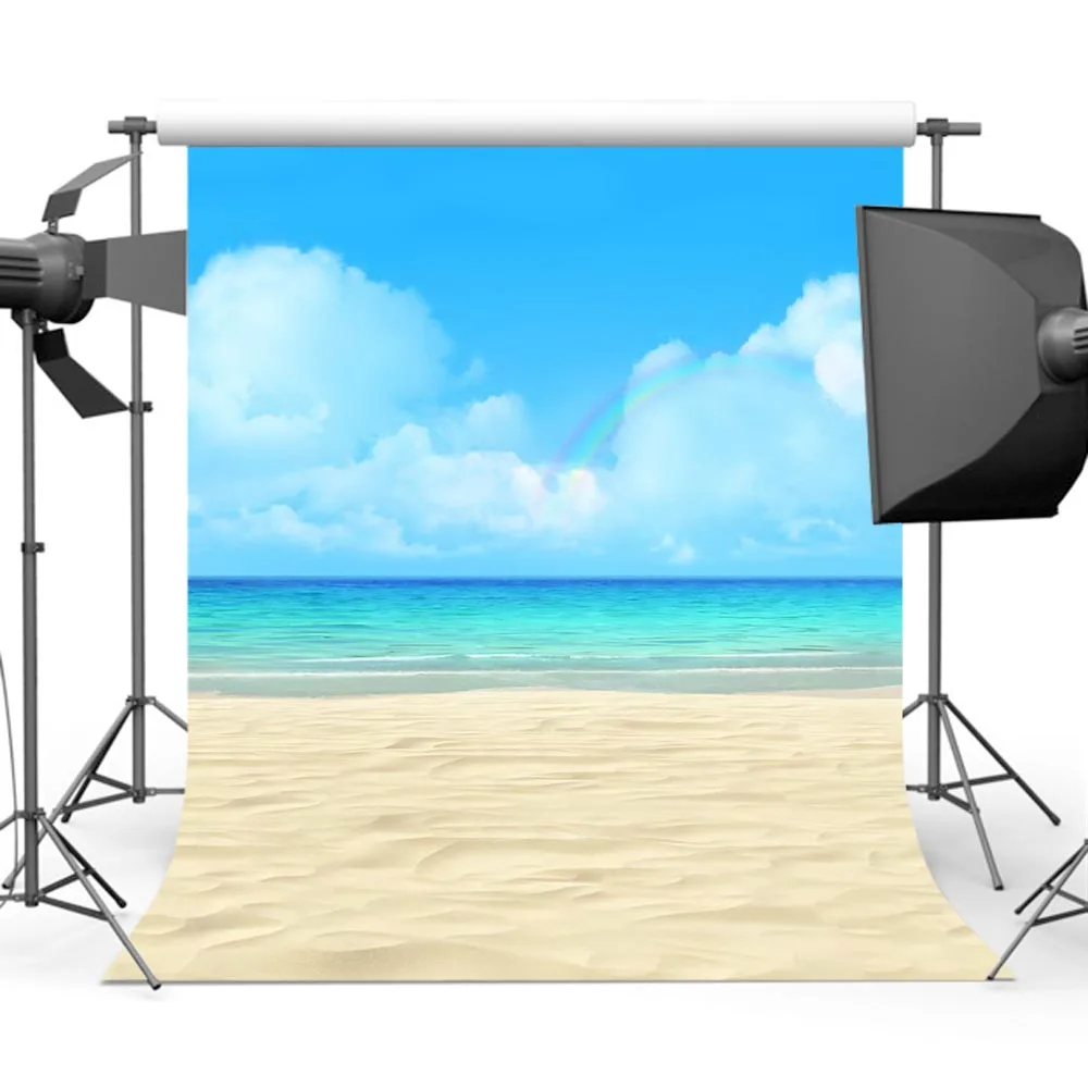  Photography Backdrop Sandy Beach Photos Rainbow Background Blue Sky Sea Backdrops S-533 | Электроника