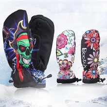 Женские лыжные перчатки с цветочным принтом зимние водонепроницаемые противоскользящие теплые Мотоциклетные Перчатки спортивные лыжные перчатки для спорта на открытом воздухе