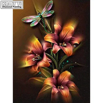 

Full Square Drill 5D DIY Diamond Painting "Flowers & Dragonfly" 3D Embroidery Cross Stitch Mosaic Home Decoration