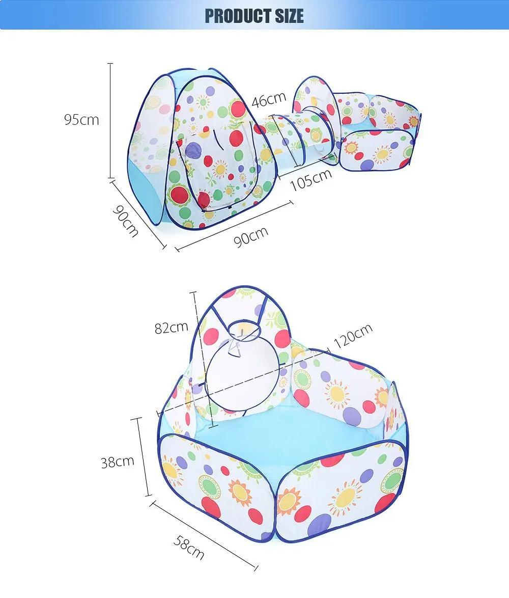 3 шт. детская игровая палатка ползать туннель и мяч яма Pop Up Палатка для игр с Баскетбольным обручем для детей крытый/открытый океан мяч