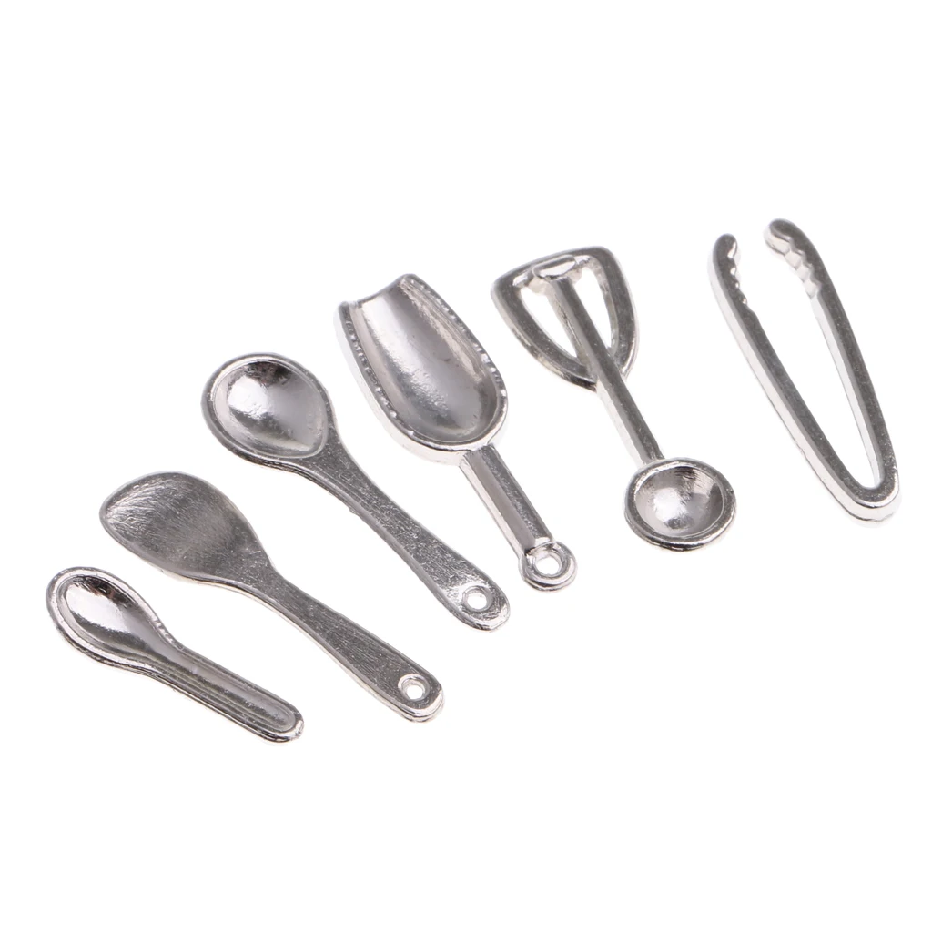 

6pcs 1:12 Metal Sliver Cooking Utensils Spoon Dollhouse Miniature Kitchenware Cookware Cooking Accessory Kids Pretend Play Toy